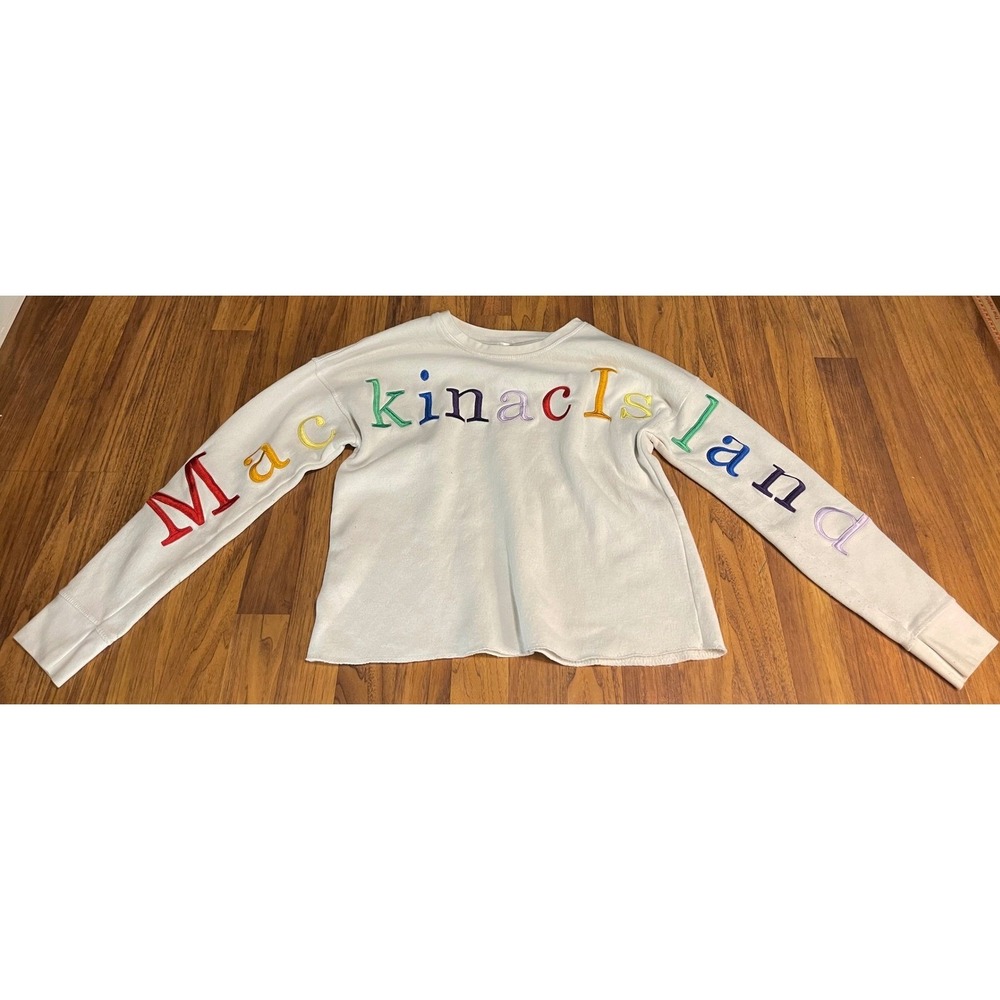 NICE Mackinac Island Sweatshirt Womens Medium White Rainbow Embroidered Pullover